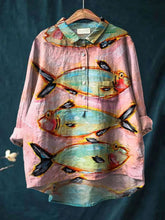 Women's Vintage Fish Art Print Casual Cotton And Linen Shirt
